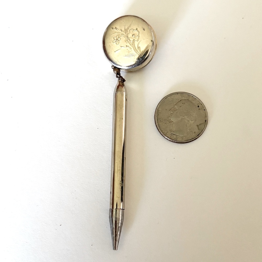 Vtg retractable pencil brooch pin, gold tone - Picture 3 of 4